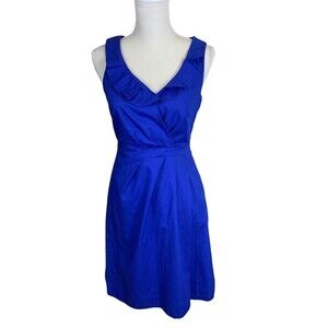 J. Crew Sleeveless Dress Women's Size 2 Faux Wrap Lined  Ruffle Neck Cobalt Blue